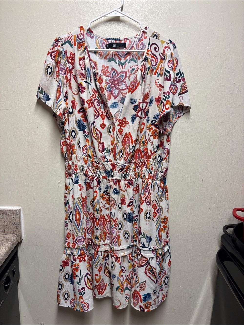 Be by Chetta B Dress Womens 2X Multicolor Short Sleeve Artistic Floral Boho